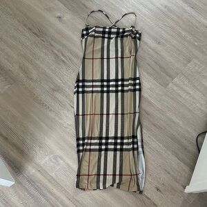 Source Unknown Strapless Plaid Dress - Black, Cream, Tan